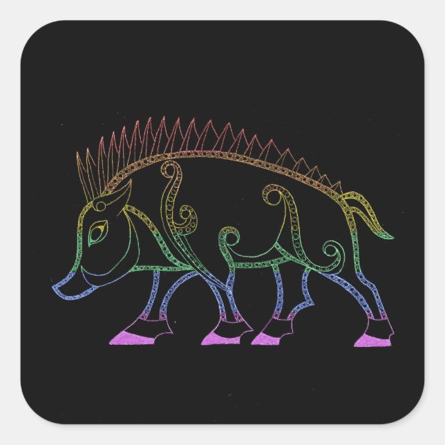 Mörk Rainbow Boar Fyrkantigt Klistermärke (Framsida)