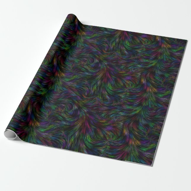 Mörk Rainbow Feather Swirl Presentpapper (Utrullad)