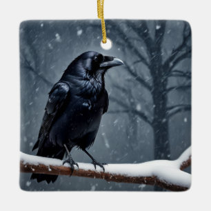 Mörk Raven Black Bird Julgransprydnad Keramik