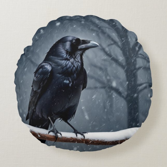 Mörk Raven Black Bird Rund Kudde (Framsidan)