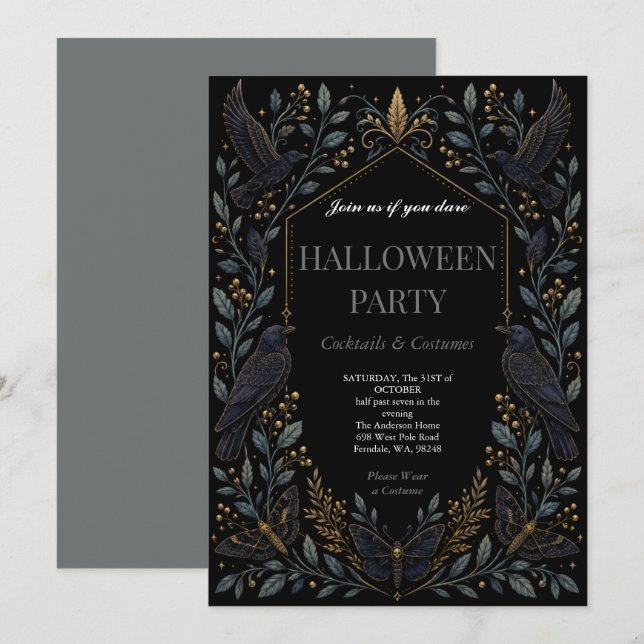 Mörk Raven Gotisk Halloweenfest  Inbjudningar (Fram/baksida)