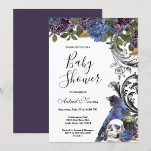 Mörk Raven Lila Ro Baby Shower Inbjudningar