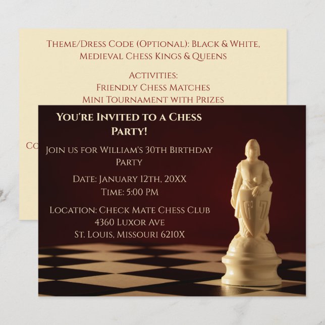 Mörk Red 30års födelsedag Party Chess Pawn Inbjudningar (Fram/baksida)