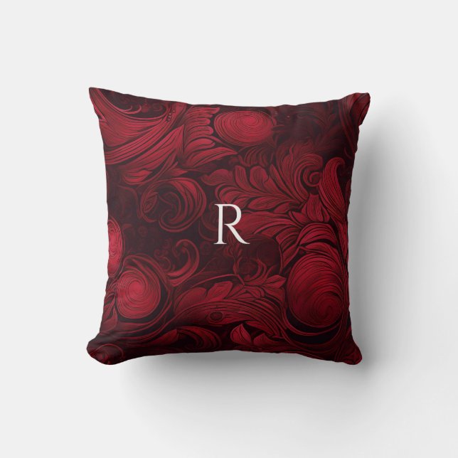 Mörk Red Abstrakt Swirl Mönster Kudde (Framsida)