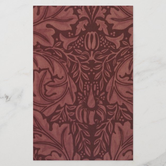 Mörk Red Acanthus Löv (av William Morris) Brevpapper (Framsida)