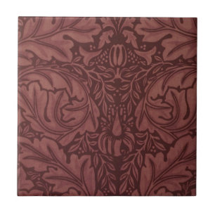 Mörk Red Acanthus Löv (av William Morris) Kakelplatta