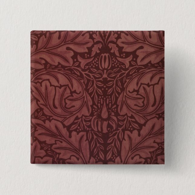 Mörk Red Acanthus Löv (av William Morris) Knapp (Framsida)