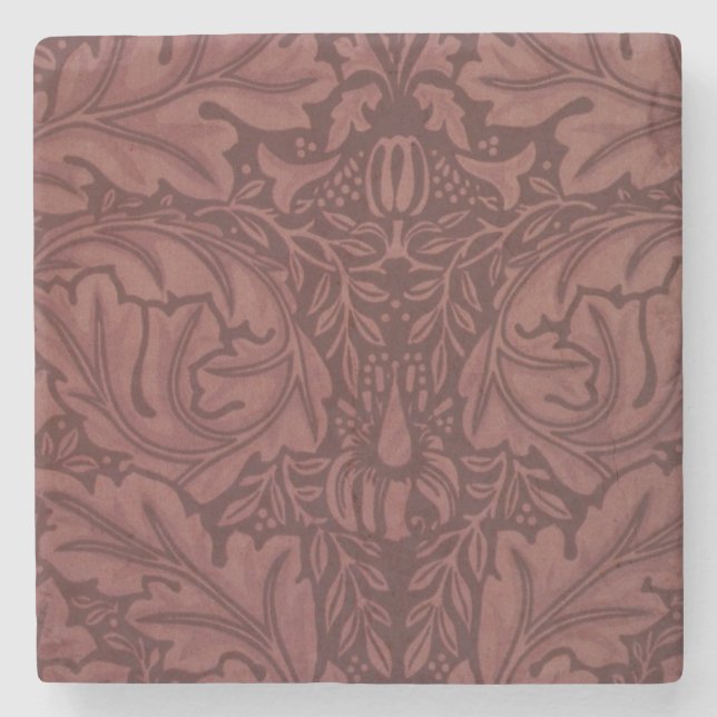 Mörk Red Acanthus Löv (av William Morris) Stenunderlägg (Framsidan)