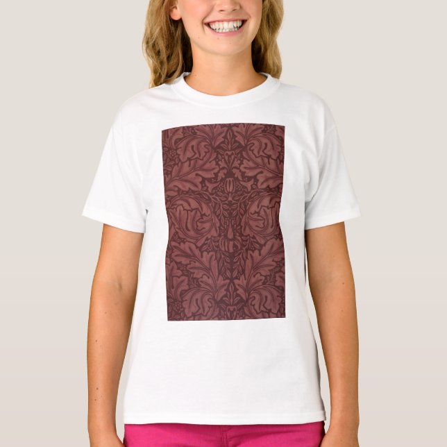 Mörk Red Acanthus Löv (av William Morris) T Shirt (Framsida)