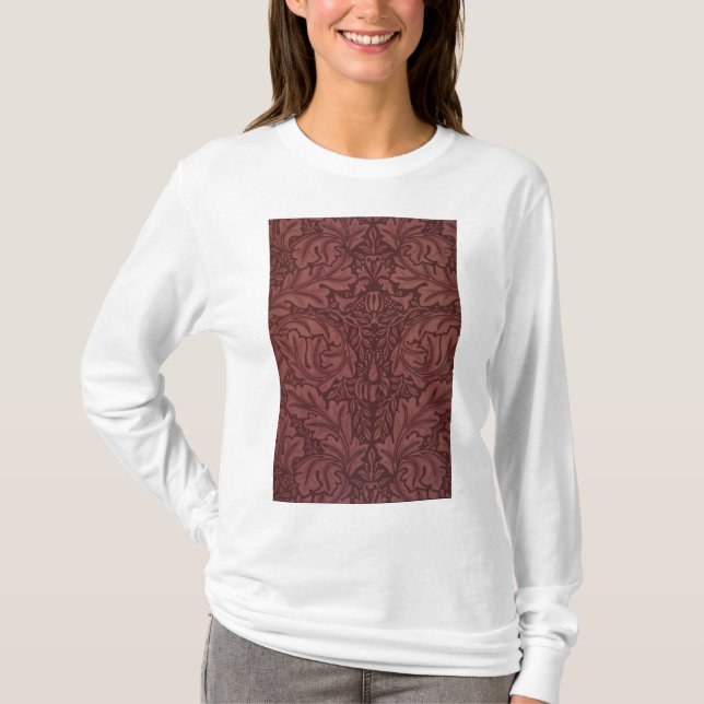 Mörk Red Acanthus Löv (av William Morris) T Shirt (Framsida)