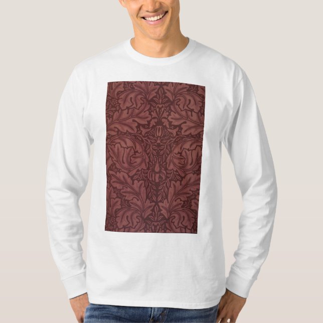 Mörk Red Acanthus Löv (av William Morris) T Shirt (Framsida)