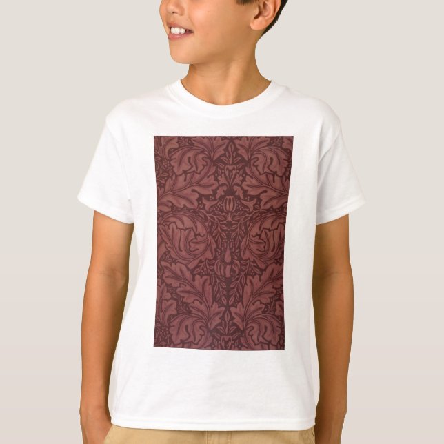 Mörk Red Acanthus Löv (av William Morris) T Shirt (Framsida)