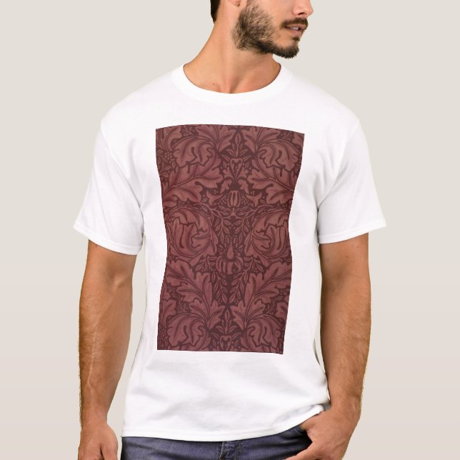 Mörk Red Acanthus Löv (av William Morris) T Shirt (Framsida)