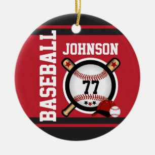 Mörk Red and Black Baseball DIY Namn och nummer Julgransprydnad Keramik