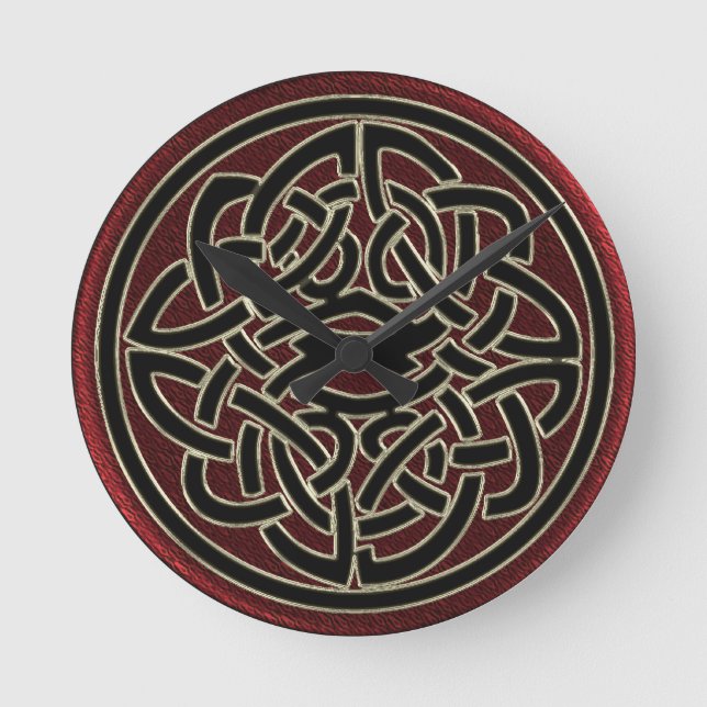 Mörk Red and Black Metallic Celtic Knot Rund Klocka (Framsida)