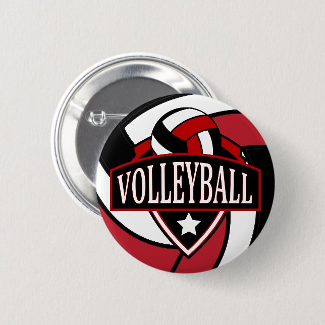 Mörk Red and Black Volleyball Logotyp Knapp (Framsida & baksida)