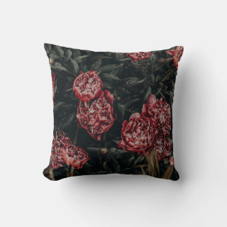Mörk Red and Grönt Blommigt Dekorativ kudde