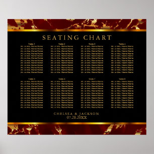 Mörk Red and Guld Marble - 10 Seating Chart Poster