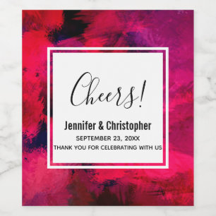 Mörk Red and Lila Bold & Modern Abstrakt Bröllop Vinflaska Etikett