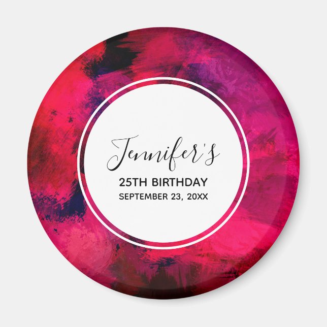 Mörk Red and Lila Modern Abstrakt Birday Magnet (Framsidan)