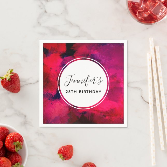 Mörk Red and Lila Modern Abstrakt Birday Pappersservett (Insitu)