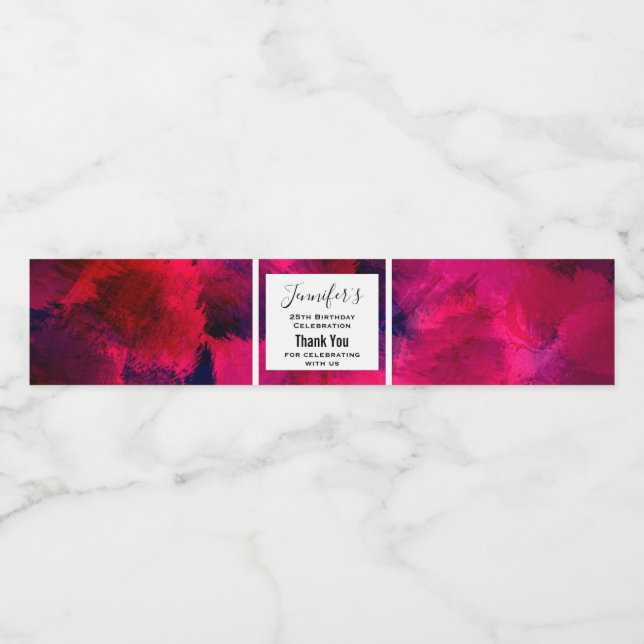 Mörk Red and Lila Modern Abstrakt Birday Vattenflaska Etikett (Singel etikett)