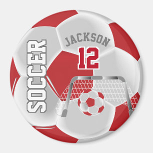 Mörk Red and White Personalize - fotboll Magnet