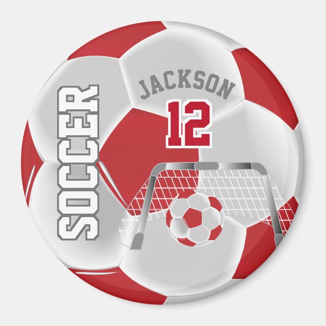 Mörk Red and White Personalize - fotboll Magnet (Framsidan)