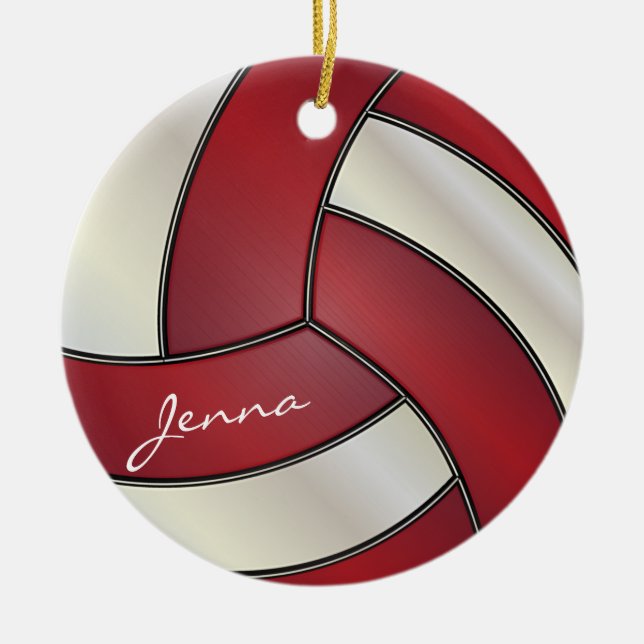 Mörk Red and White Personalize Volleyball Julgransprydnad Keramik (Framsidan)