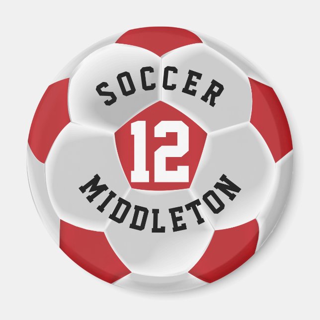 Mörk Red and White Soccer Sport Boll Magnet (Framsidan)