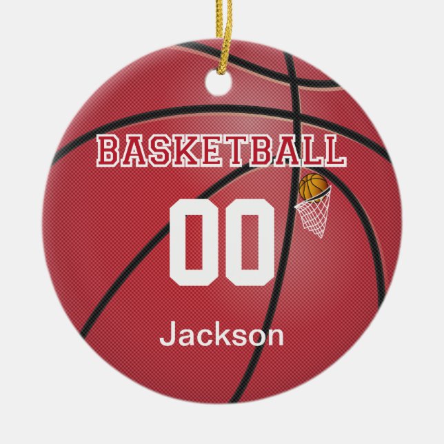 Mörk Red Basketball | DIY Namn & Number Julgransprydnad Keramik (Framsidan)