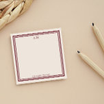 Mörk Red & Benvit Monogramme Post-it Block<br><div class="desc">Monogrammed post-it-anteckningar på benvita med en mörk röd ram. Lägg till initialer och namn. En vanlig elegant-design.</div>