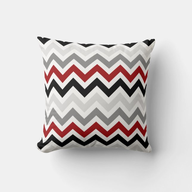 Mörk Red Black Grått Chevron Zigzag Mönster Kudde (Framsida)