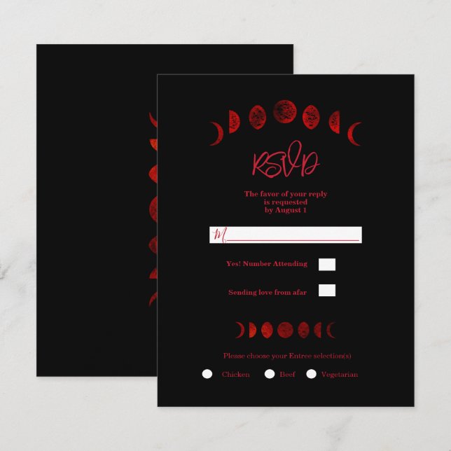 Mörk Red Black Måne Phases Gothic Bröllop OSA Inbjudningar (Fram/baksida)