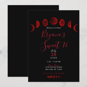 Mörk Red Black Måne Phases Gothic Bröllop Sweet 16 Inbjudningar