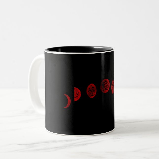 Mörk Red & Black Måne Phases Gothic Två-Tonad Mugg (Framsida vänster)