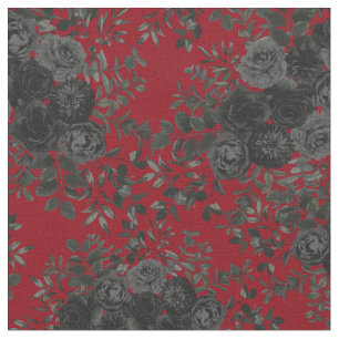 Mörk Red Black Mörk Gothic Ro Blommigt Small Pri Tyg