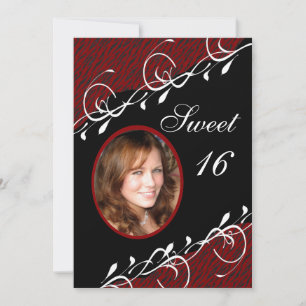 Mörk Red & Black Zebra tryck Sweet 16-inbjudan Inbjudningar