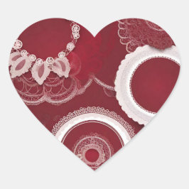 Mörk Red Blommigt AI art Hjärtformat Klistermärke