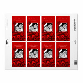 Mörk Red Blommigt Bröllop Photo Favor Vin-etikette Fraktsedel