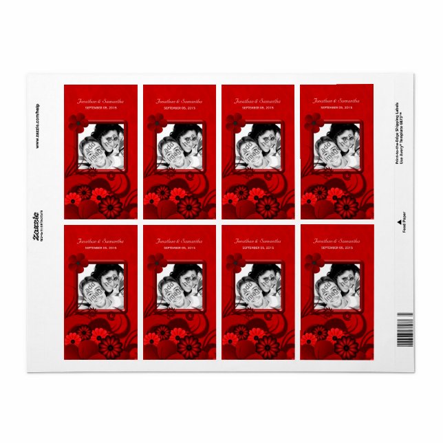 Mörk Red Blommigt Bröllop Photo Favor Vin-etikette Fraktsedel (Helt Ark)