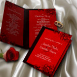 Mörk Red Blommigt Gothic Bröllopsprogram Templates<br><div class="desc">© Sunny Mars Designs - Blommigt Hibiscus: Mörk Red on Red Bi-Fold Bröllopsprogram - Modern, trendig, snyggt anpassade anpassningsbar tryckt tvåfaldigt bröllopsprogram mall med mörk röd, grym, grumlig, grumlig, snabbt tropiskt hibiscus-blommigt mot ljusröd bakgrund. Fäst det här programmet på halva vägen för att göra det till en elegant häfte. Anpassa...</div>
