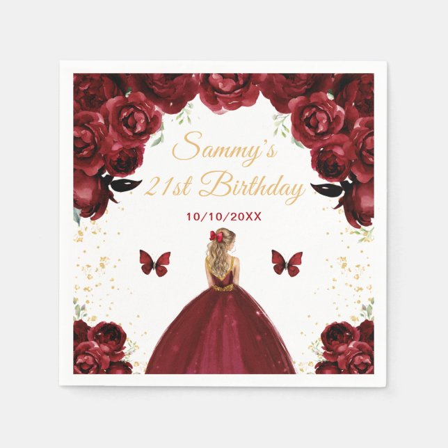 Mörk Red Blonde Hair Princess Födelsedagsfest Pappersservett (Framsidan)