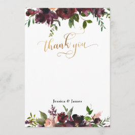 Mörk Red Burgundy Blommigt Guld - platta tackkort Tack Kort