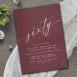 Mörk Red Burgundy | Högtidlig måndag 60:e födelsed Inbjudningar<br><div class="desc">60-årsinbjudningar till eleganten med en  på minst 60 stil med rubriken "sextio" text i ett handskript. Vitt teckensnitt på mörkens röda bakgrund.</div>