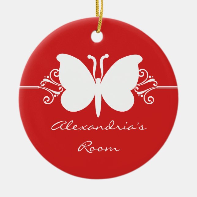 Mörk Red Butterfly Swirls Door Hanger Ornament (Framsidan)