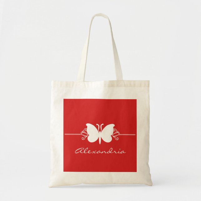 Mörk Red Butterfly Swirls Tote Bag Tygkasse (Framsidan)