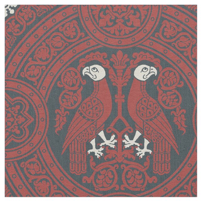 Mörk Red Byzantine Birds Tyg (Närbild)