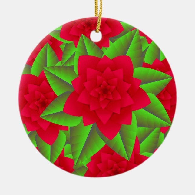 Mörk Red Camellias och Grönt Löv Julgransprydnad Keramik (Framsidan)