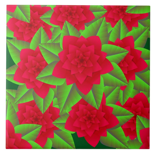 Mörk Red Camellias och Grönt Löv Kakelplatta (Framsidan)